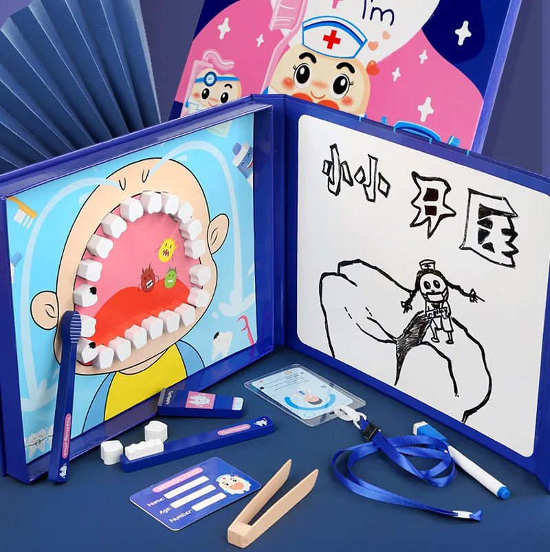 Childrens Wooden Realistic Pretend Play Dentist Role Playing Educational Early Childhood Toys Doctor Set for Kids Birthday Gifts