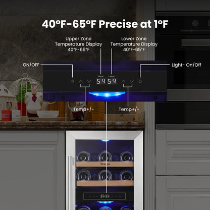 28 Bottles Under Counter Wine Cooler Built In Wine Fridge Single Zone 40-68°F Electronic Temperature Control Built Under Wine Refrigerator with Touch LED Light For Kitchen