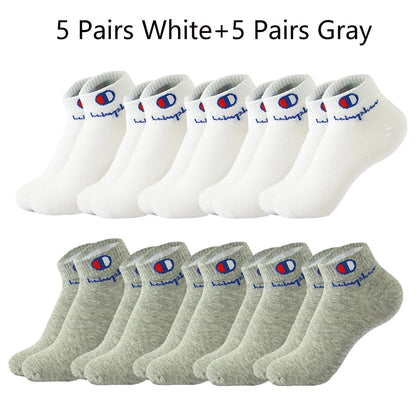 5/10/20 Pairs Men Ankle Socks Cotton Brand Classic Fashion Black White Socks Breathable Mesh Athletic Sports Socks for Summer