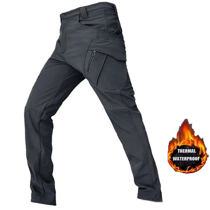 Men's Tactical Softshell Pants Fleece Autumn Winter Cargo Trousers Military Combat Hiking Camping Climbing Casual Sportswear