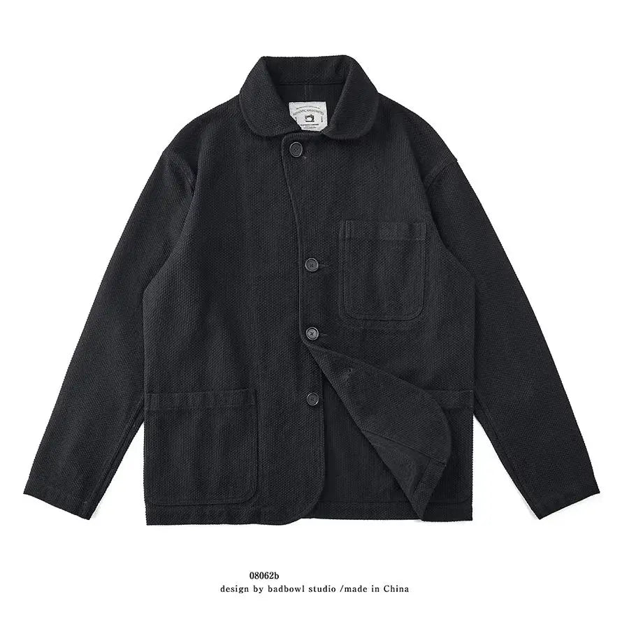 New Autumn And Winter Plant Dyed 600g Cotton Sashiko Fabric Retro Loose Washed Color-Woven Ink-Dyed Suit Jacket