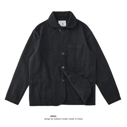 New Autumn And Winter Plant Dyed 600g Cotton Sashiko Fabric Retro Loose Washed Color-Woven Ink-Dyed Suit Jacket