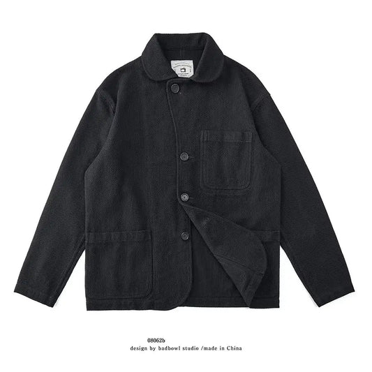 New Autumn And Winter Plant Dyed 600g Cotton Sashiko Fabric Retro Loose Washed Color-Woven Ink-Dyed Suit Jacket