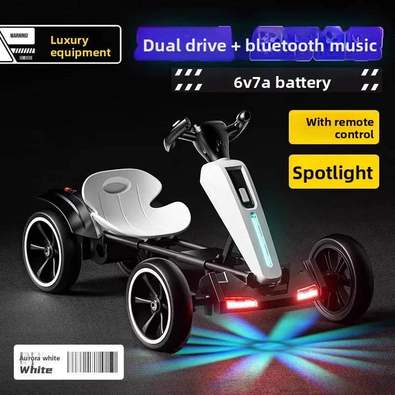 N‌ew Foldable Portable Kids Electric Go-Kart with 390 Motor Cool LED Lights No Assembly Outdoor Off-Road Toy Car for Boys/Girls