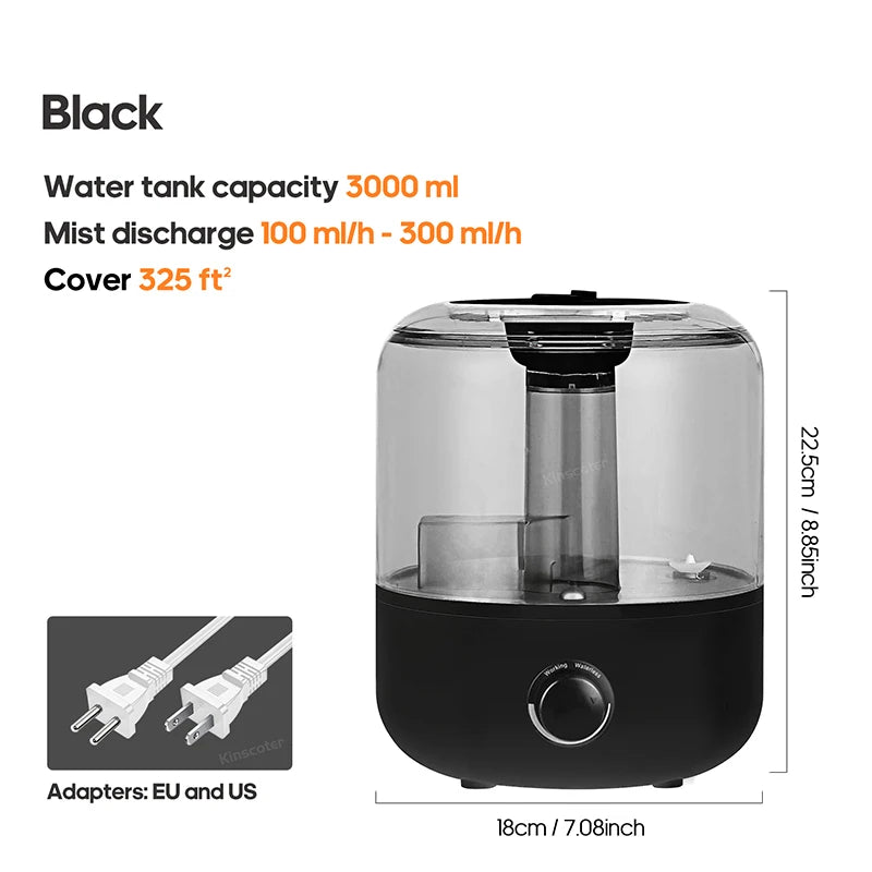 Household Electric Air Humidifier 3l Large-Capacity Large Spray Mute Humidifier Sprayer Atomiser Wall Plug
