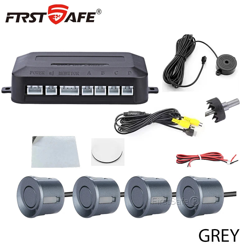 FirstSafe Factory CVBS AHD Video Parking 4 Sensors Car Reverse Backup Rear Buzzer Radar Monitor System Support Android System