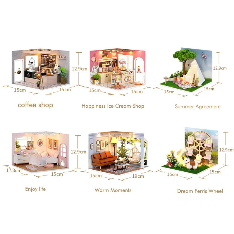 DIY Wooden Miniature DollHouse Leisurely Coffee Shop Dollhouses Scene Model  Doll House Assembly Model Toys For Xmas Gifts
