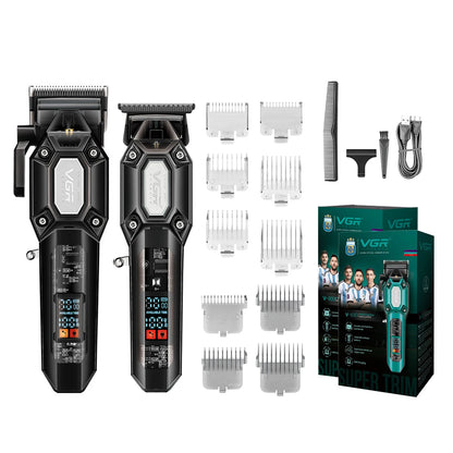 VGR V-600/V-900 Electric Hair Clipper Transparent Body Hair Trimmer LED Intelligent Digital Carving Electric Thruster Care Set