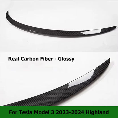 Real Carbon Fiber Spoiler For Tesla Model Y 2024 Trunk Spoilers Model 3 Highland Rear Door Tail Trunk Wings Car Accessories