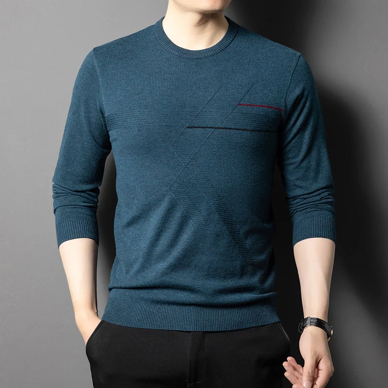Anti-Pilling High-End Knit Men Pullover Sweater Jumper New Lightweight Round Neck Loose Fashion