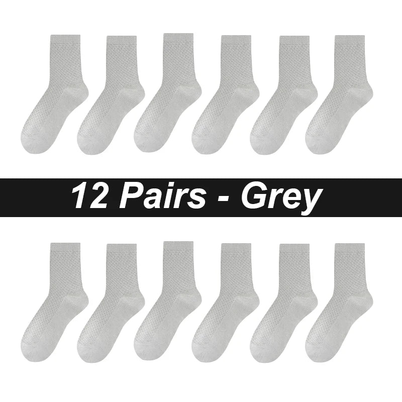12Pairs Bamboo Fiber Socks Men Casual Business Mesh Breatheable Anti-Bacterial Comfortable High Quality Sock Male Size EU38-45