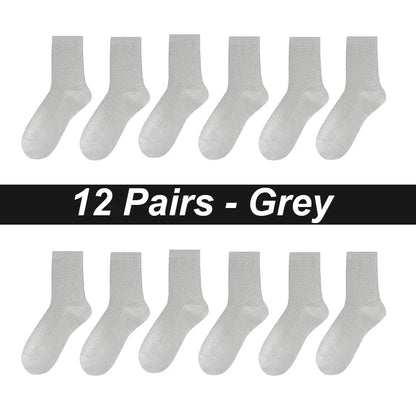 12Pairs Bamboo Fiber Socks Men Casual Business Mesh Breatheable Anti-Bacterial Comfortable High Quality Sock Male Size EU38-45