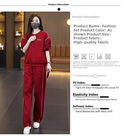 Ladies Large Size Cotton Embroidered Sportswear Set Casual Long Pants Two-Piece Fashionable Outfit for plus Size Women