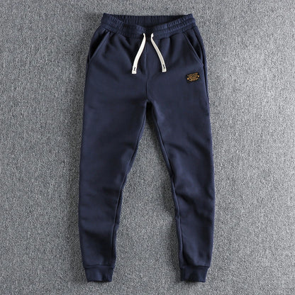 Autumn Winter American Retro Heavyweight Velvet Sweatpants Men's Fashion Pure Cotton Drawstring Sport Casual Ankle-tied Pants