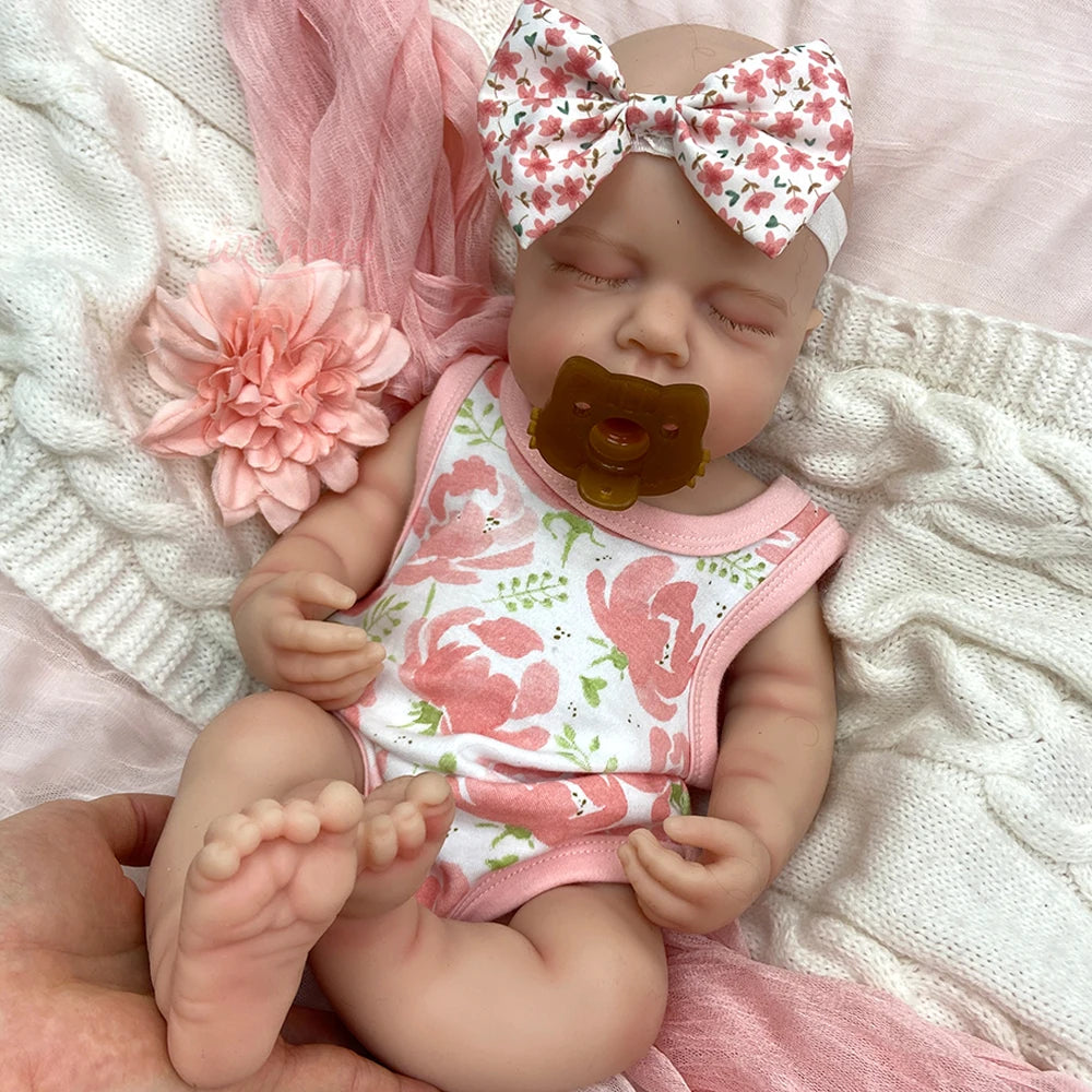 18Inch Handmade Lifelike Silicone Reborn Baby Open Mouth Doll Soft Waterproof Artistic Model Exquisite Texture Details for Gift
