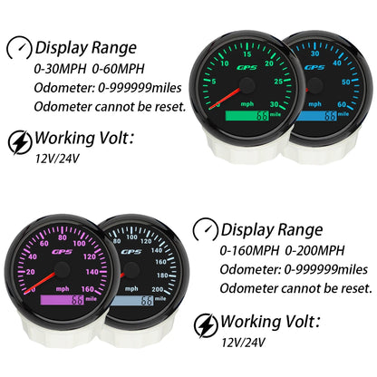ELING Car Motorcycle Trucks Boats 85mm GPS Speedometer 30K 0-120KM/H 0-80M 200M Speed Gauge with 7 Colors Backlight 12V 24V