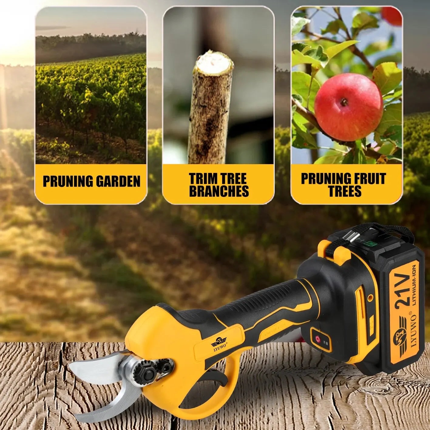 LYUWO Rechargeable Wireless Pruning Scissors, Fruit Tree Potted Pruning Electric Tool, 20V Brushless, 30mm