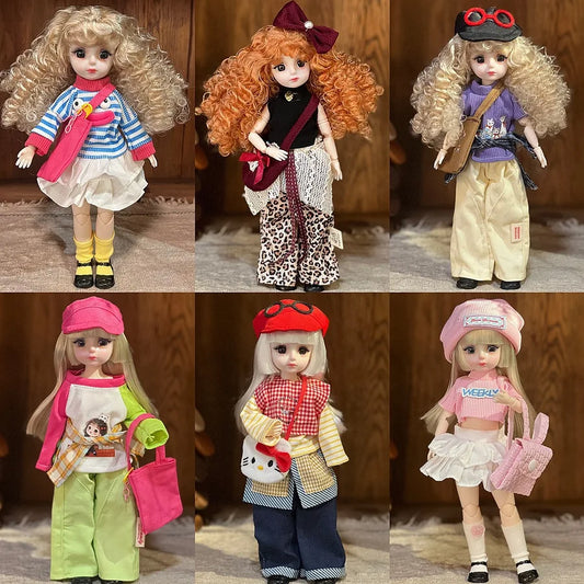 30cm 1/6 Fashion Girls Dress Up Doll Movable 20 Joints Cute Sweet Face Festival Gift with Clothes Shoes BJD Princess Doll Toy