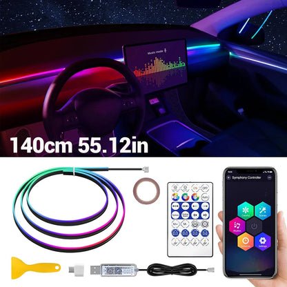 Acrylic RGB Car Led Interior Light Strip with USB Ambient Light Flexible Atmosphere Lighting Sound APP Control Car Decoration