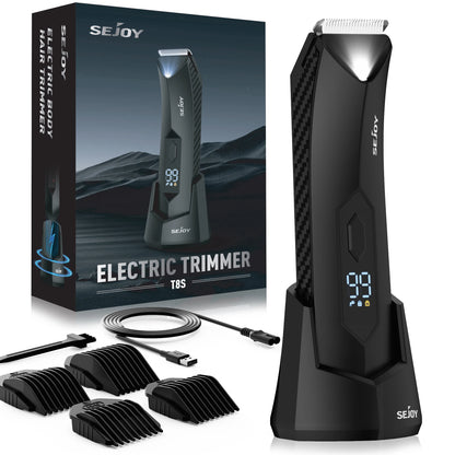 Sejoy T8S Body Hair Trimmer for Men Ball Trimmer for Groin Pubic Replaceable Ceramic Blade Electric Shaver IPX7 Waterproof