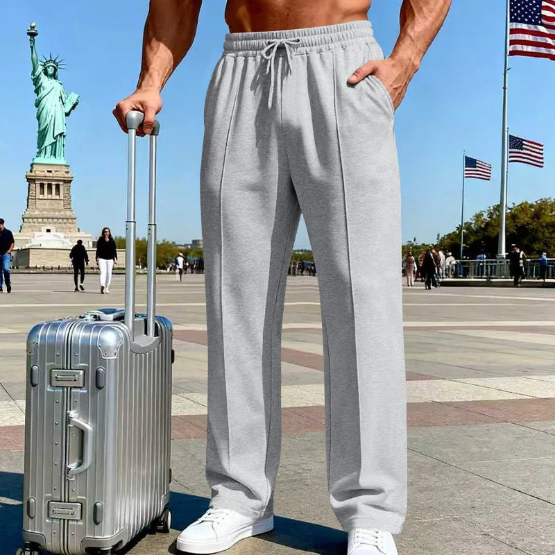 Amazon European American plus size knitted pants, four-season loose straight leg joggers for men business casual sports wear