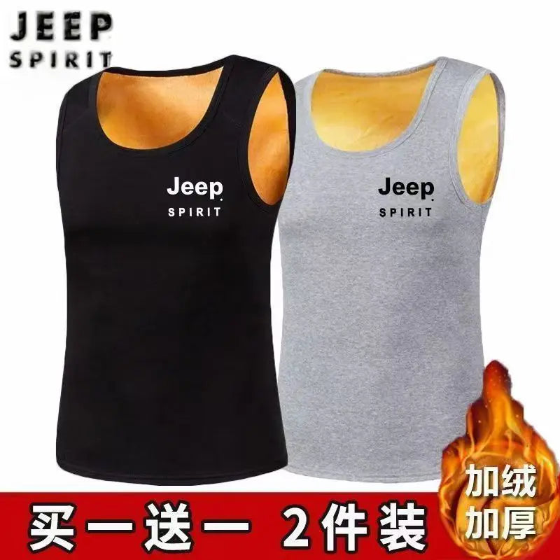 JEEP/Jeep Men's Autumn/Winter Edition Warm Inner Men's Warm Tank Top with Thick Velvet for Cold Protection Trend 2-piece Vest