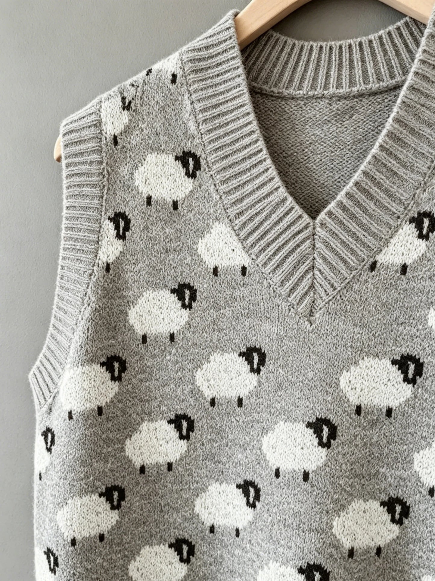Women's plus size sheep pattern knitted vest, casual and elegant spring/summer style