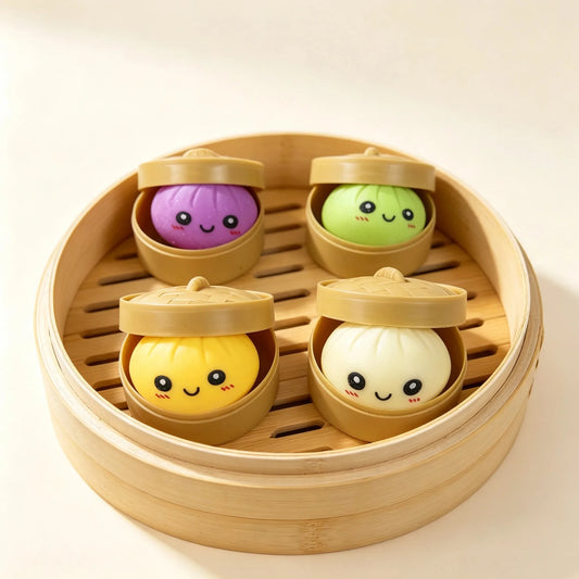 Simulation Dumpling Squishy with Steamer Basket Small Dumpling Stress Relief Toy Surprise Blind Box Adult Student Venting Gift