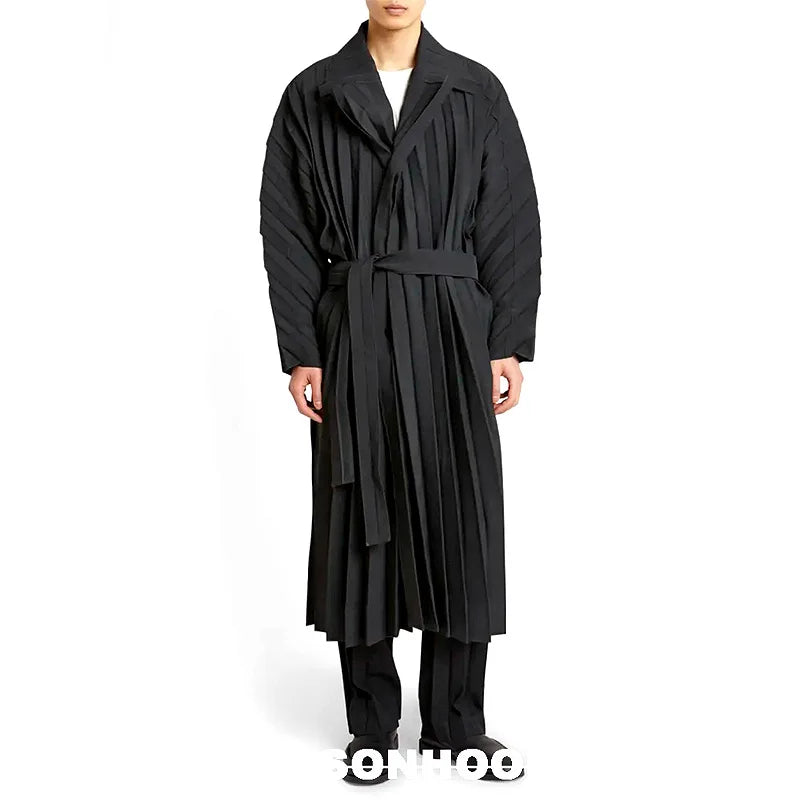 Japan ISSEYS MIYAKES Pleated Loose Drape Casual Loose Trench Coat Mid-Length Coat Jacket
