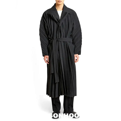 Japan ISSEYS MIYAKES Pleated Loose Drape Casual Loose Trench Coat Mid-Length Coat Jacket