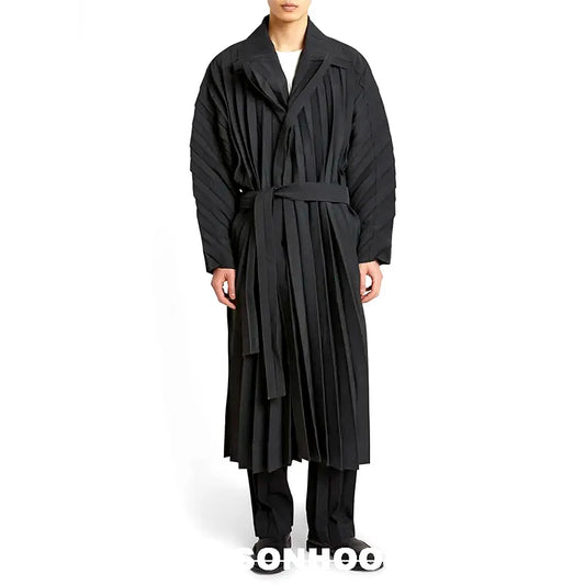 Japan ISSEYS MIYAKES Pleated Loose Drape Casual Loose Trench Coat Mid-Length Coat Jacket