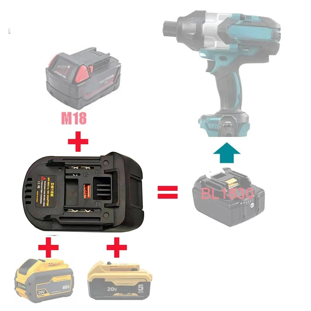 DM18M Adapter USB Charging Socket For Dewalt 20V For Milwaukee For M18 18V Lithium Batteries For Makita 18V For LXT Machines