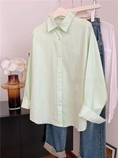 Spring Autumn Design Sensual Casual Versatile Slimming Outerwear Shirt Loose Fit Long Sleeve Polyester Flip Collar Women's Shirt