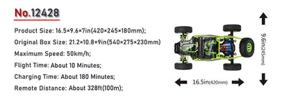 WLtoys 12428 1:12 4WD RC Racing Car High Speed Off-Road Remote Control Alloy Climbing Truck LED Light Buggy Boys Toys Kids Gift