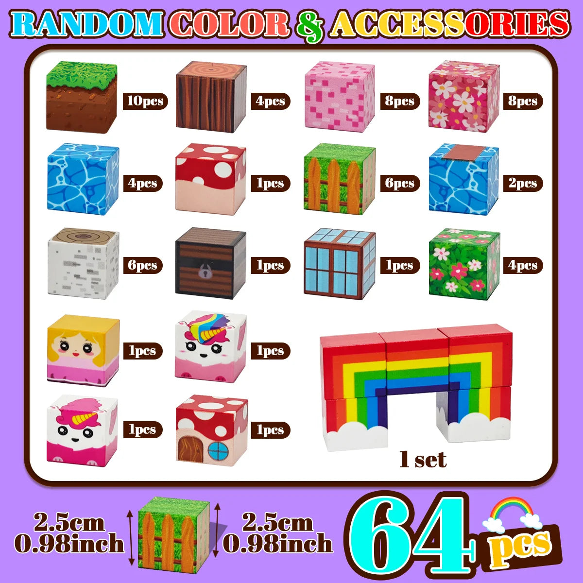 Magnetic Building Blocks,  Rainbow Unicorn Magnetic Cubes, Education Toys for Girls and Boys, Ideal Christmas Birthday Gifts