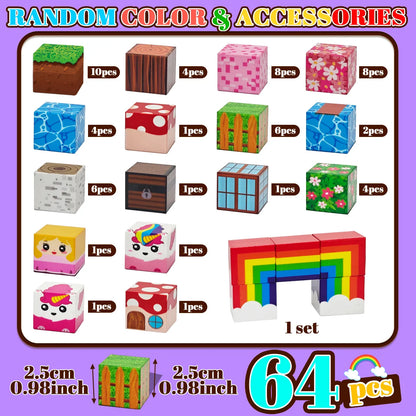 Magnetic Building Blocks,  Rainbow Unicorn Magnetic Cubes, Education Toys for Girls and Boys, Ideal Christmas Birthday Gifts