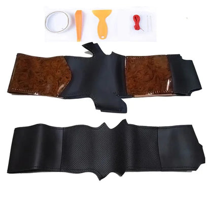 Customized Hole-punch Wear-resistant Car Steering Wheel Cover for Nissan Patrol Y61 Black Genuine Leather Car Accessories