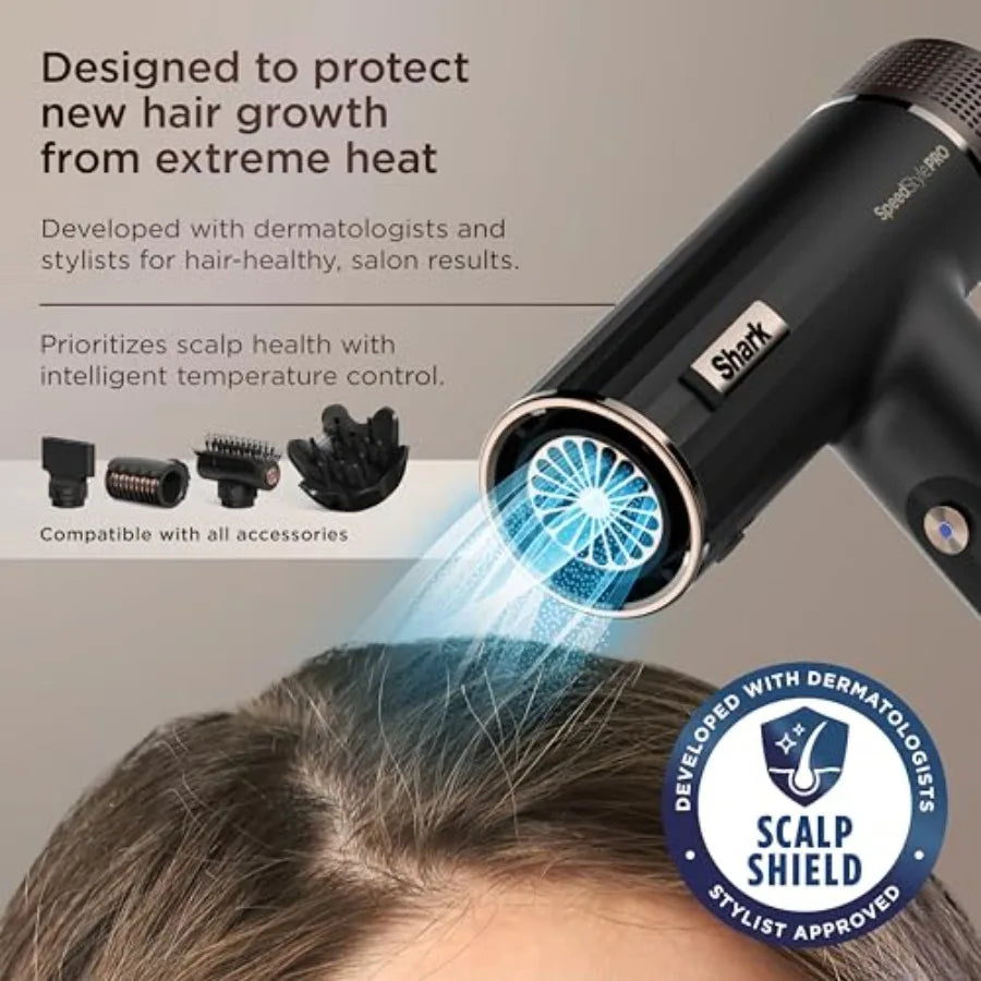 Professional hair dryer for straight and wavy hair, lightweight ionic plastic in matte black, prevents heat damage with Scalp S