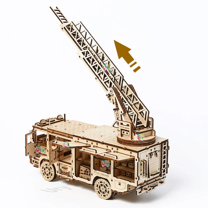 Ury 3D Wooden Puzzle City Series Car Fire Ladder Truck Movable Retro Vehicle Assembly Model DIY Decoration Gift