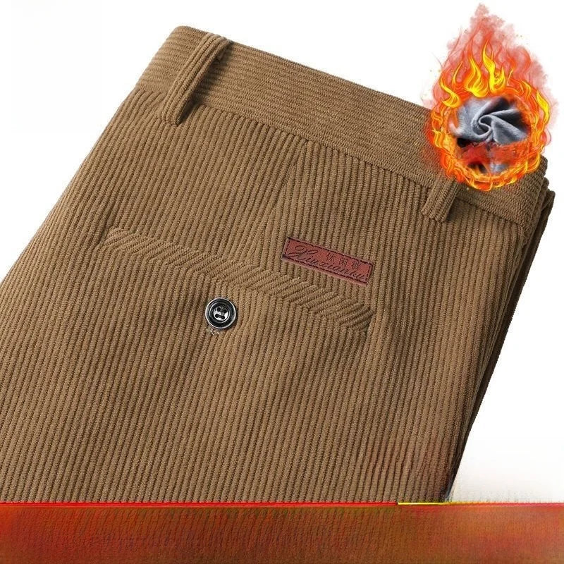 Corduroy Men's Straight Leg Warm Winter Pants Loose Fit Casual Trousers Comfortable Autumn Winter Fashion Trend Brand