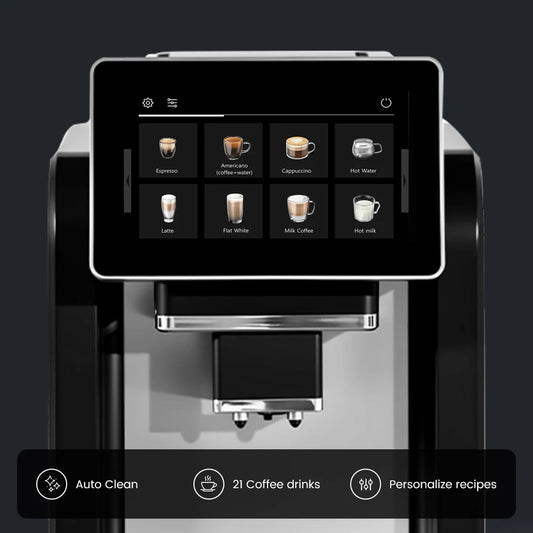 Mcilpoog WS817 -7"colorfAutomatic Espresso Machine with Milk Frother, 21 Flavors for Home & Office