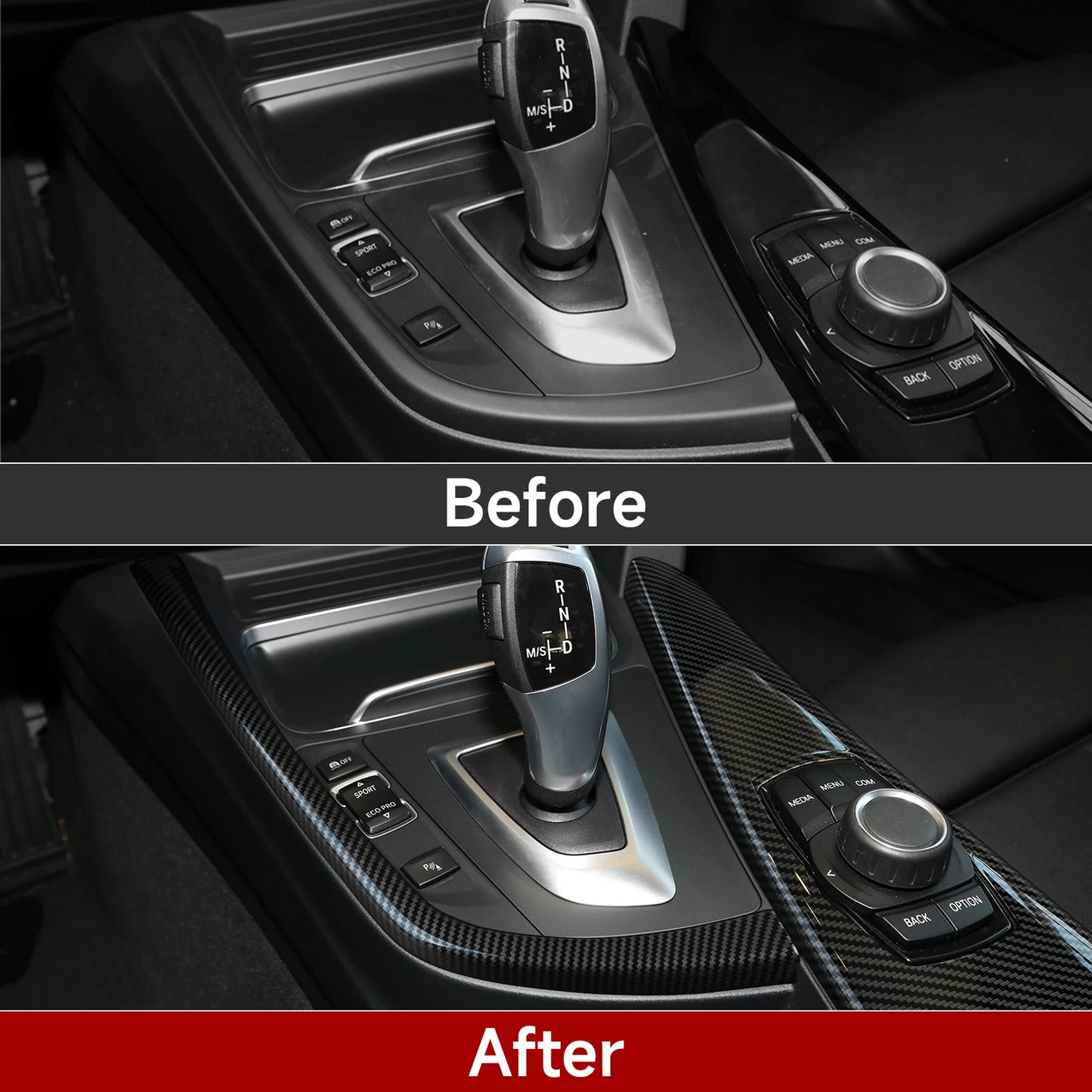 Car Center Console Dashboard Gear Shifter Panel For BMW F30 F31 F34 3GT F32 F33 F36 Trim Accessories, Carbon Fiber ABS Sticker