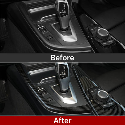 Car Center Console Dashboard Gear Shifter Panel For BMW F30 F31 F34 3GT F32 F33 F36 Trim Accessories, Carbon Fiber ABS Sticker