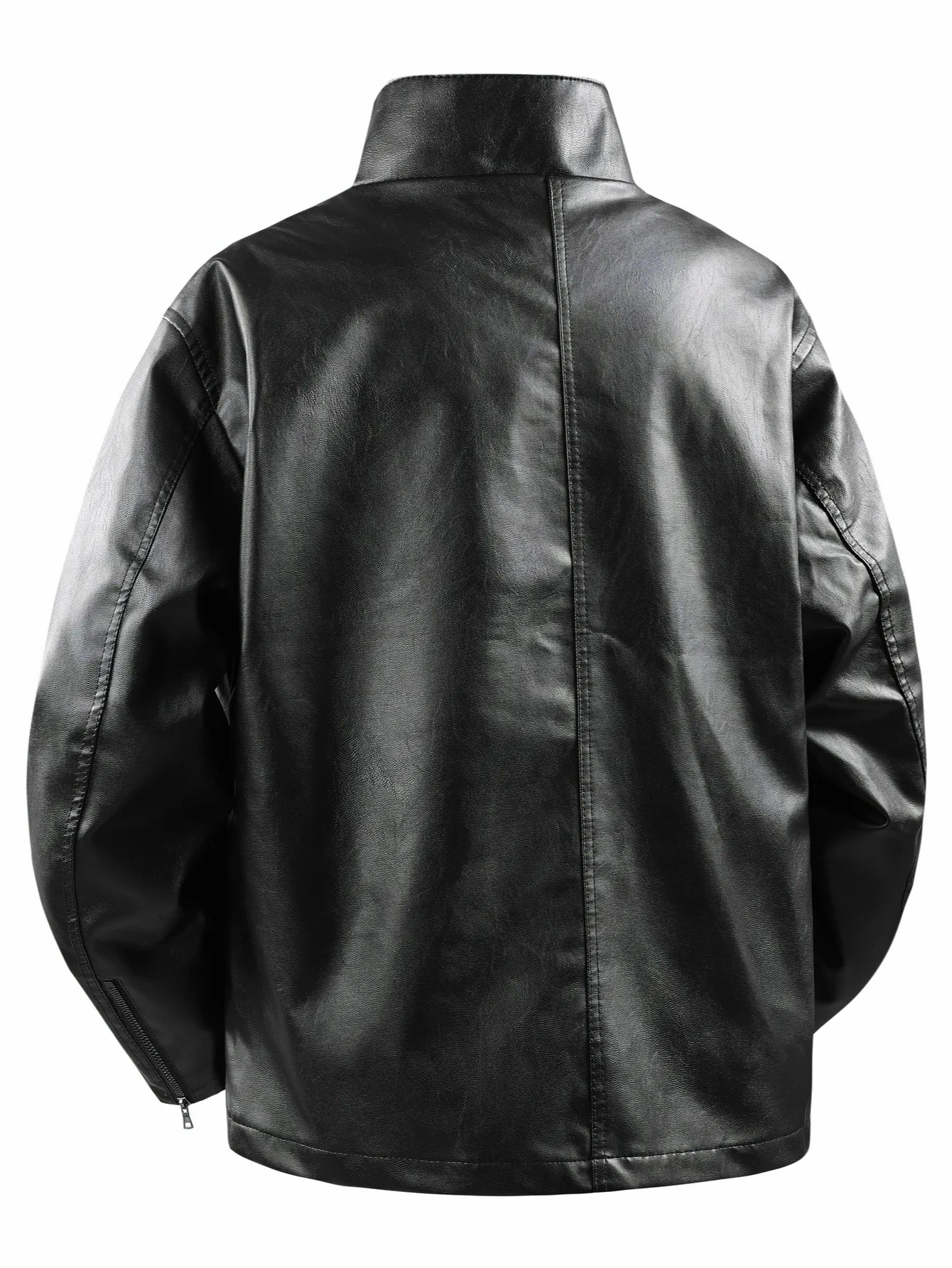 Men's Small Stand-Up Collar Leather Jacket, Windproof and Warm, Stylish and Form-Fitting, Suitable for Daily Commuting, Street Wear, Autumn and Winter Outings, Casual Gatherings with Friends, Casual Entertaining, and Short Tr