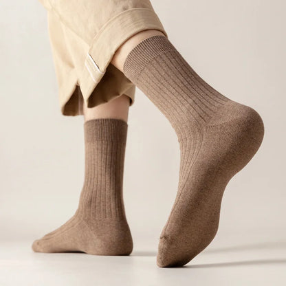 5 pairs of 100% cotton socks, men's four season striped midsole, sweat absorbing, breathable sports cotton socks
