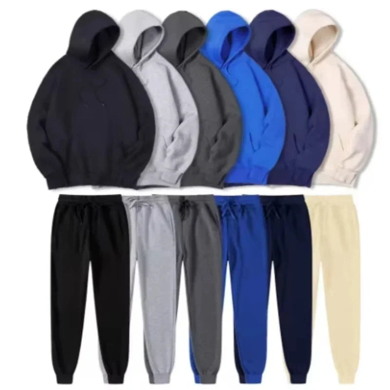 2026 Winter Eco-Friendly Soft Tracksuit Men's Set Long Sleeve Pullover Jogging Pants 2pcs Fitness Running Suits Sportswear Male