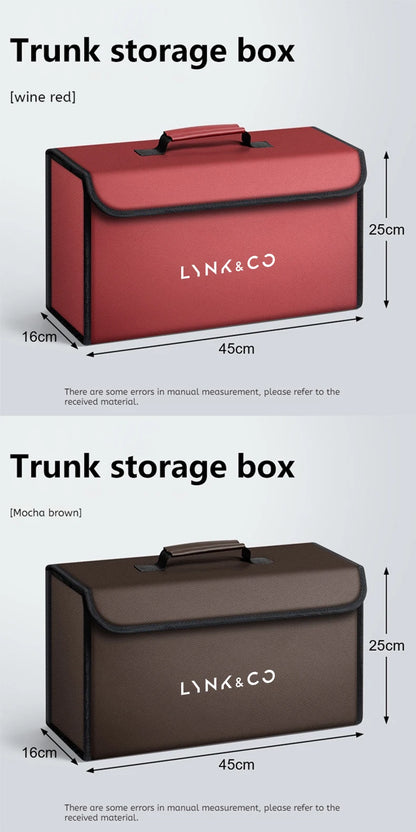 Car Trunk Storage Box Fit For LYNK&CO 01 02 03 05 06 07 08 09 10 Z10 Z20 900 2024 2025 Storage Bag Leather Car Trunk Tool Box