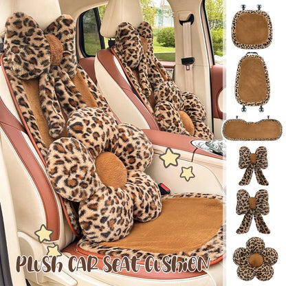 Fashion Leopard Print Car Seat Cover Soft Plush Leopard Steering Wheel Cover Winter Women Auto Interior Accessories Seat Pad