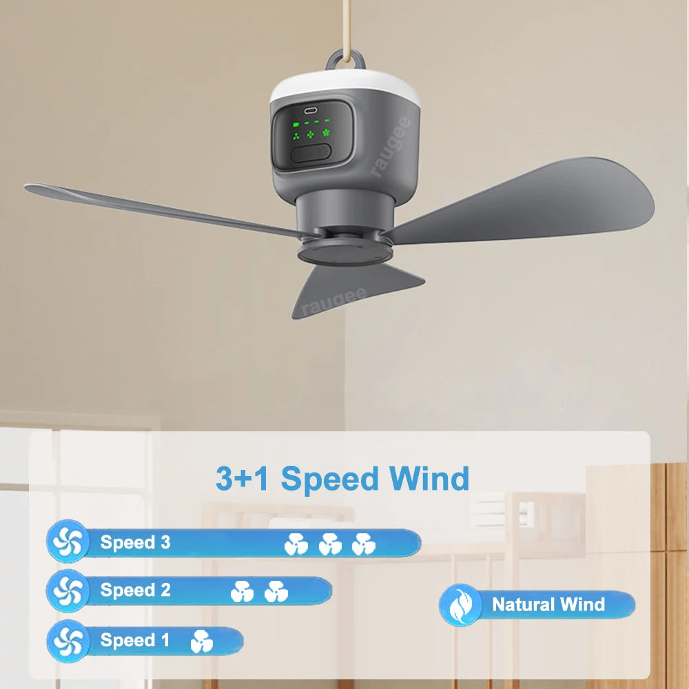 Ceiling Fan 12000mAh Rechargeable Portable Camping Fan Tent Ventilator Cooler Wireless Electric Fan Remote Control LED Lighting