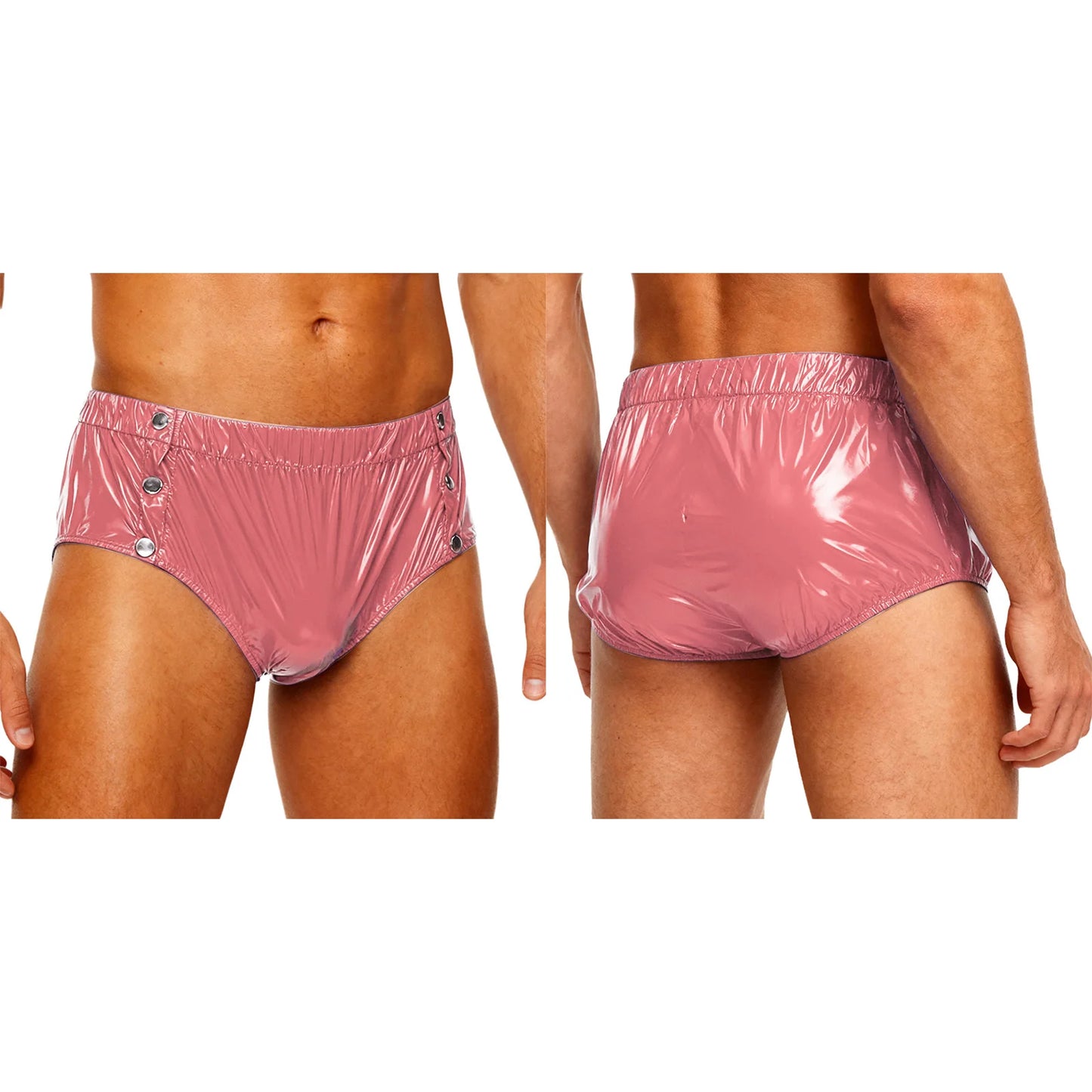 Mens Waterproof Incontinence Diaper Cover Solid Color Elastic Waistband Side Pressing Button Tear-away Washable Briefs Underwear